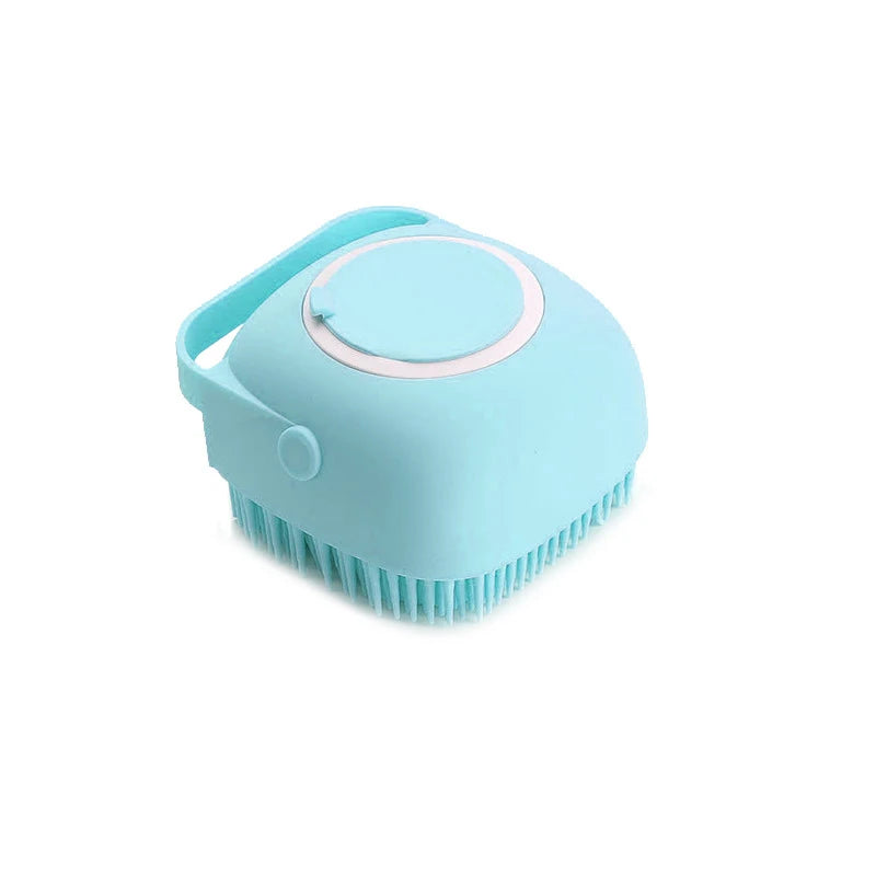 Escova de Banho Pet em Silicone Macio Com Dispenser Para Shampoo